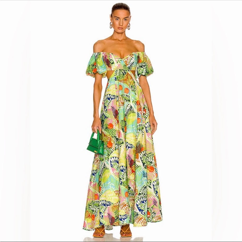 STAUD Tropical Off-Shoulder Maxi Dress